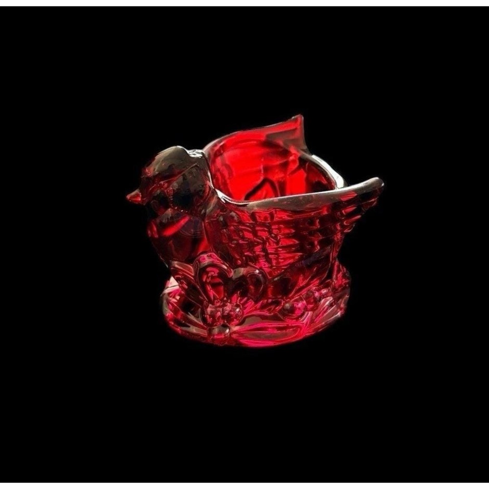Gorham Holiday Traditions Ruby Red Cardinal Bird Glass Candle Holder Germany